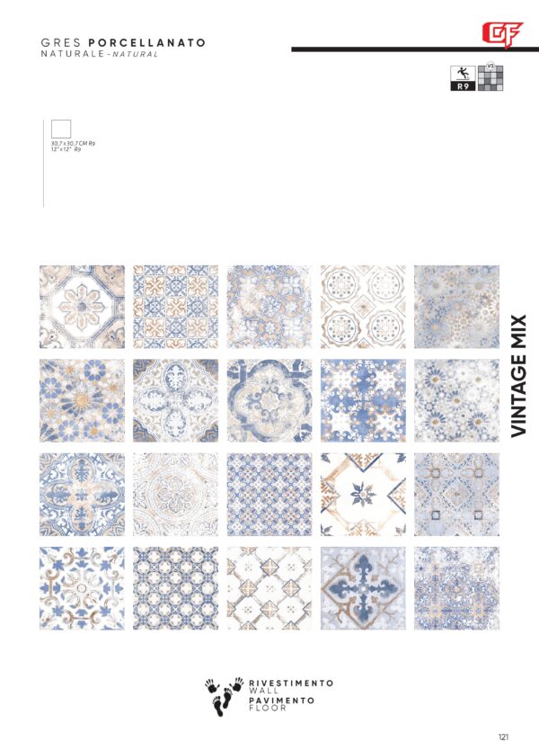 Gres porcellanato 2025 Linea Vintage mix 30,7 x 30,7 cm